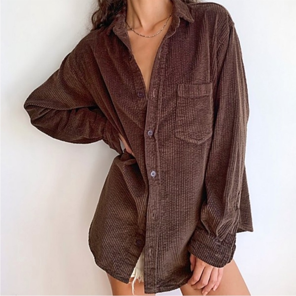 CP Shades x Free People Brown Corduroy Buttondown Top/Jacket Size XL